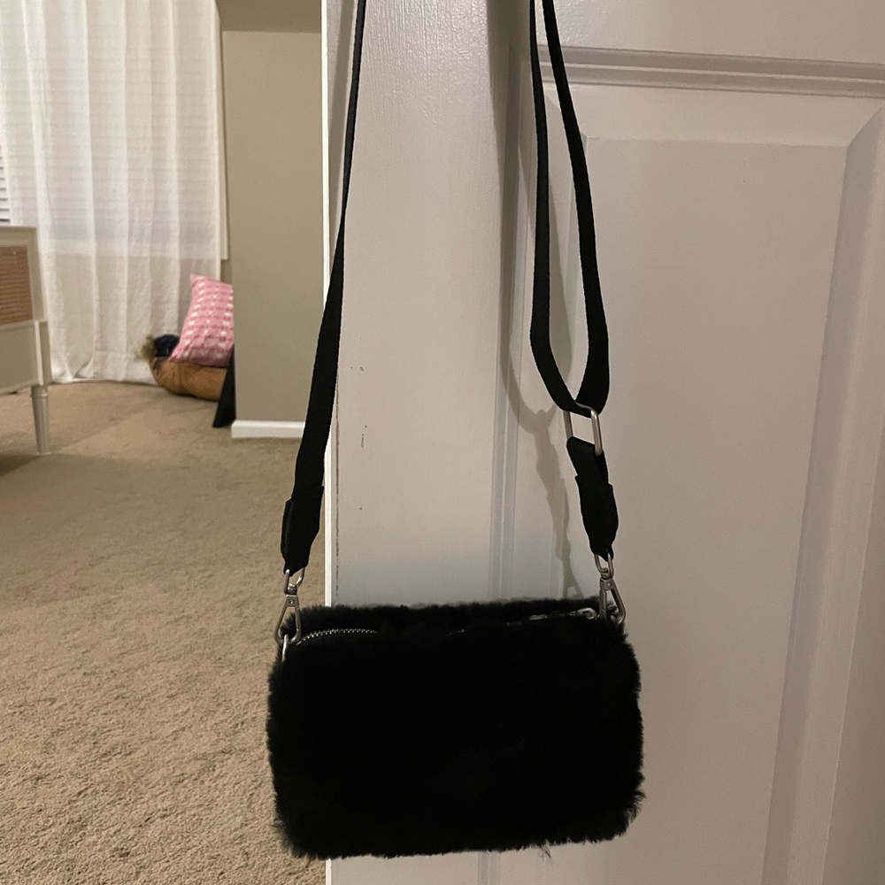 Emu Black Plush Crossbody Bag